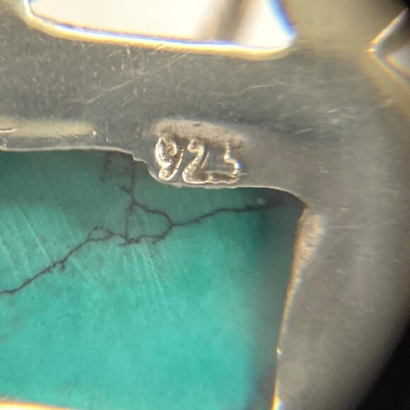 Sterling Silver 925 1.64" Rectangular Bezel Set Faux Turquoise Dangle Earrings - Picture 9 of 16